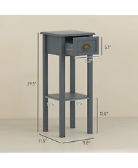 Homcom 2-Tier Side Table with Drawer Shelf for Living Room, Light