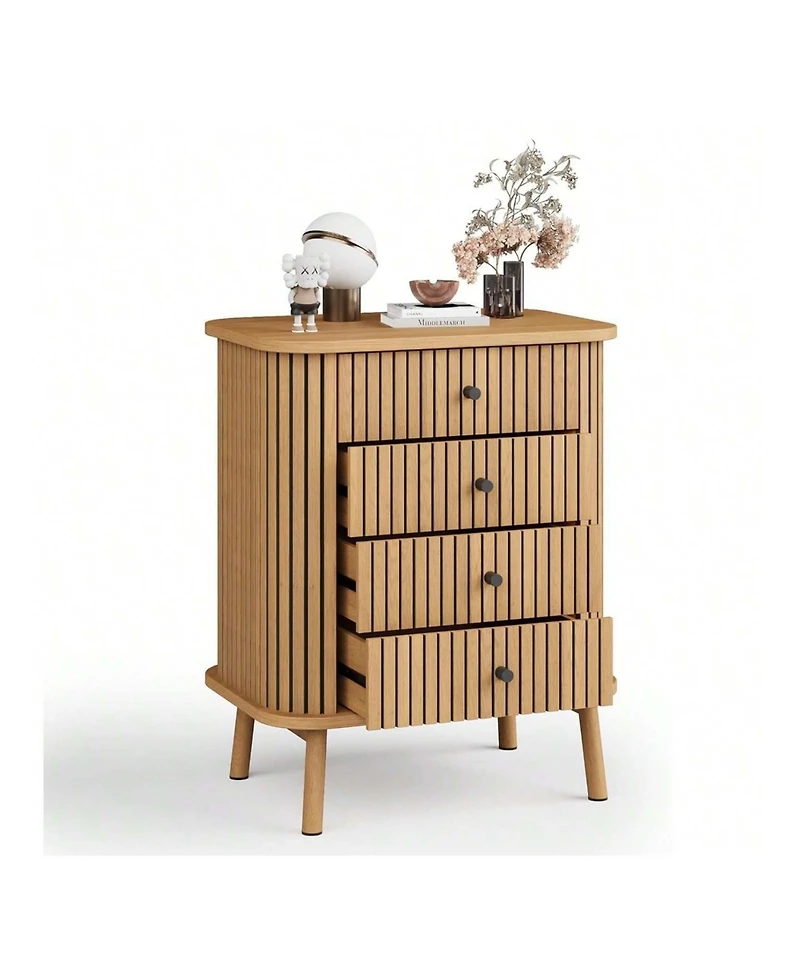 4 Drawer Dressers, Chest Of Drawers For Bedroom, Nightstand, Spacious Storage Boho Wicker Dresser With Matte Black Handles And Wood Legs For Living Ro