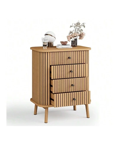 4 Drawer Dressers, Chest Of Drawers For Bedroom, Nightstand, Spacious Storage Boho Wicker Dresser With Matte Black Handles And Wood Legs For Living Ro