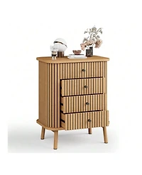 4 Drawer Dressers, Chest Of Drawers For Bedroom, Nightstand, Spacious Storage Boho Wicker Dresser With Matte Black Handles And Wood Legs For Living Ro