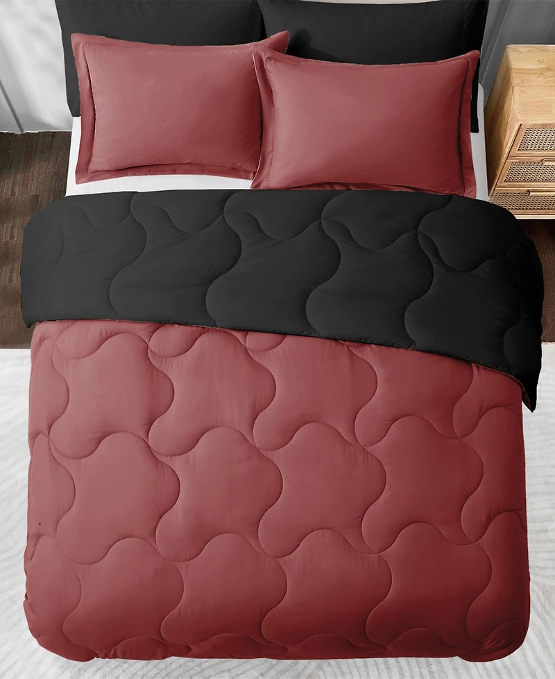 Unikome Lightweight Quilted Reversible Down Alternative Comforter Set, 3 Piece, Full/Queen