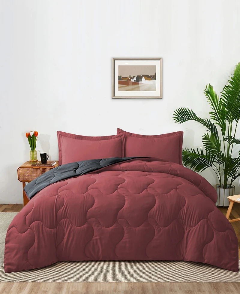 Unikome Lightweight Quilted Reversible Down Alternative Comforter Set, 3 Piece, Full/Queen