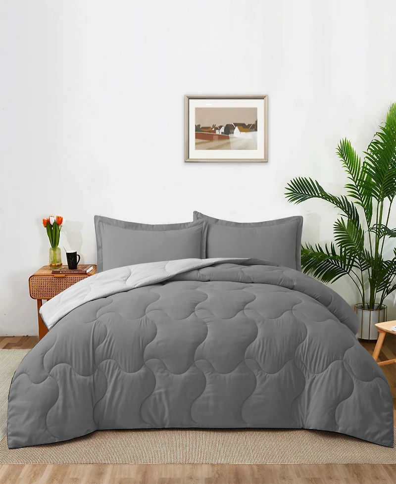 Unikome Lightweight Quilted Reversible Down Alternative Comforter Set, 3 Piece