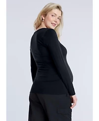 Motherhood Maternity V-Neck Side-Ruched Long Sleeve Tee