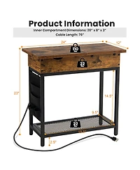 Gymax End Table with Charging Station Industrial Nightstand Flip Top Side Pocket Usb