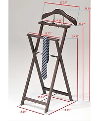 Kings Brand Furniture Kings Brand Furniture-Oliver Foldable Wood Suit Valet Rack Stand Organizer, Walnut