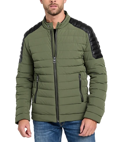 Guess Men's Lightweight Quilted Jacket with Moto Detail