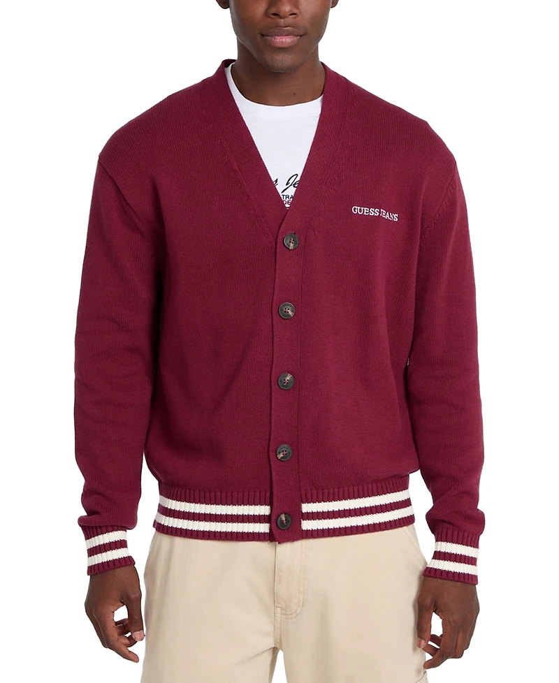 Guess Jeans Men's Embossed Logo Cardigan Sweater