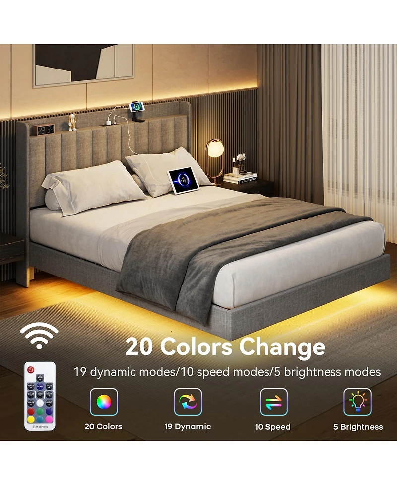 gaomon Full Size Floating Bed Frame with Led Lights
