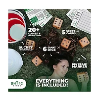 Swooc Games - Yardzee, Farkle & 20+ Classic Red Shaker Edition (All Weather) with Collapsible Bucket, Lid Score Cards