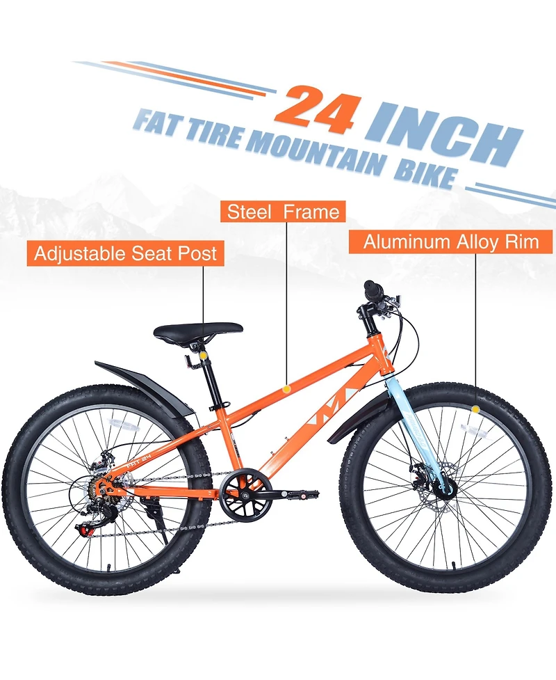 Streamdale Boys'/Girls' 24" Fat Tire Mountain Bike, 7-Speed