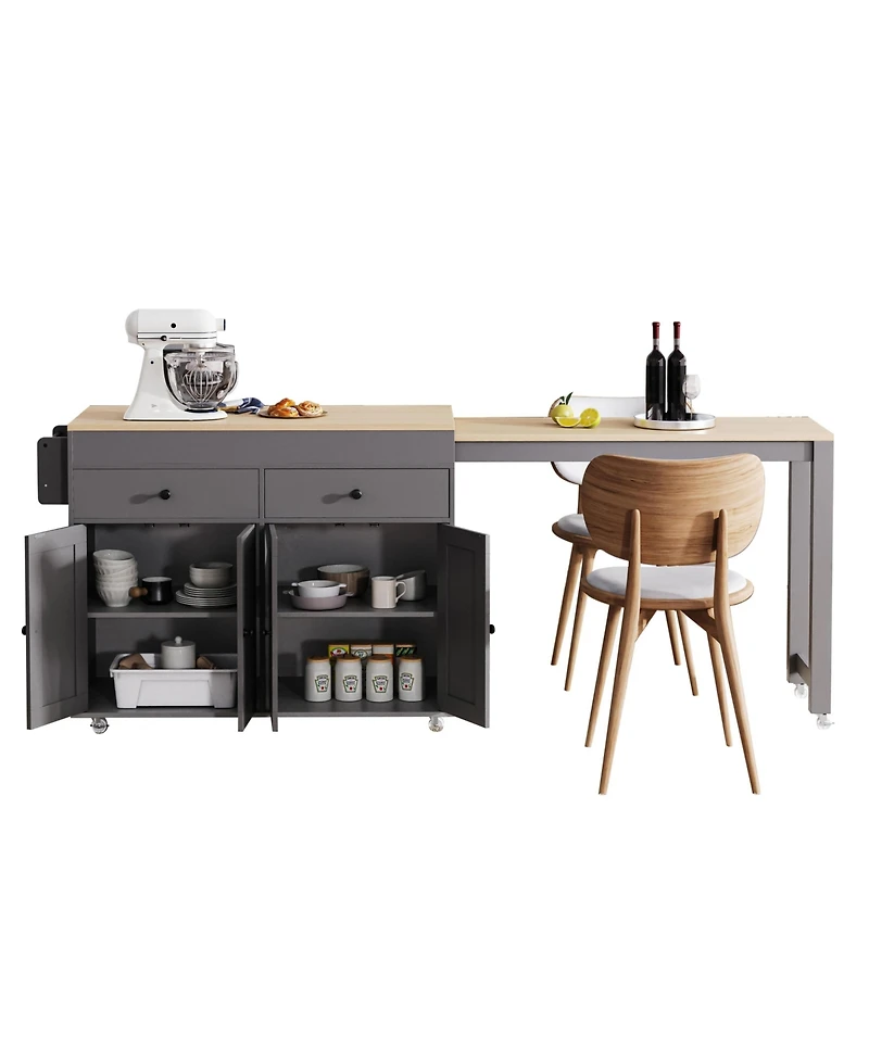 Streamdale 74.5" Kitchen Island with Extendable Table and Spice Rack