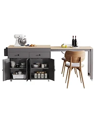 Streamdale 74.5" Kitchen Island with Extendable Table and Spice Rack
