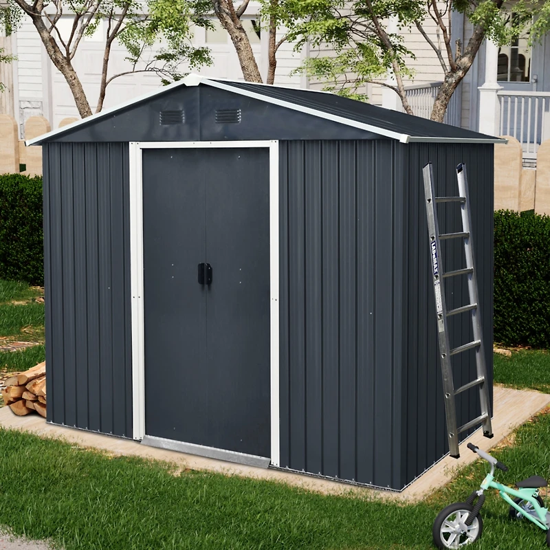Streamdale 8ft x 4ft Metal Storage Shed with Sliding Door (Black/White)