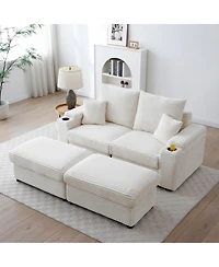 Streamdale Furniture Loveseat with Ottomans,Corduroy Fabric Modular Sectional Sofa,Comfy Deep Plush Couch with Ottomans and Two Pillows,for Small Spac