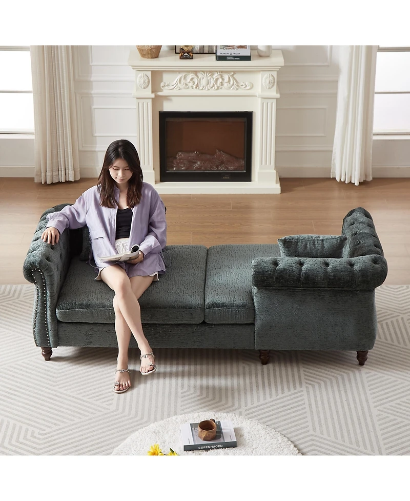 Streamdale 81" Chenille Chaise Lounge with Pillows and Trim