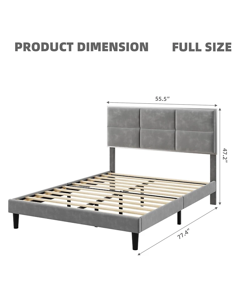 gaomon Bed Frame, Full Bed Frame Upholstered Platform with Square Velvet Headboard, Wooden Slats Support