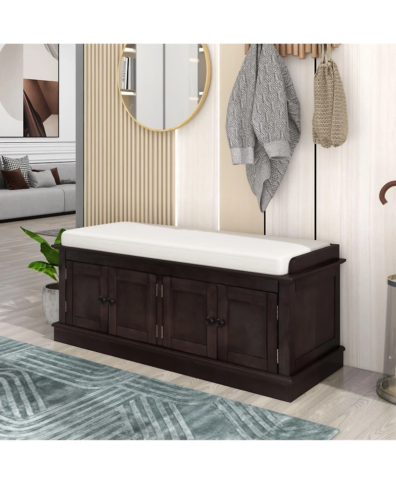 Multi-Use Storage Bench – 4-Door Organizer Cabinet with Shelves for Hallway, Bedroom, or Mudroom