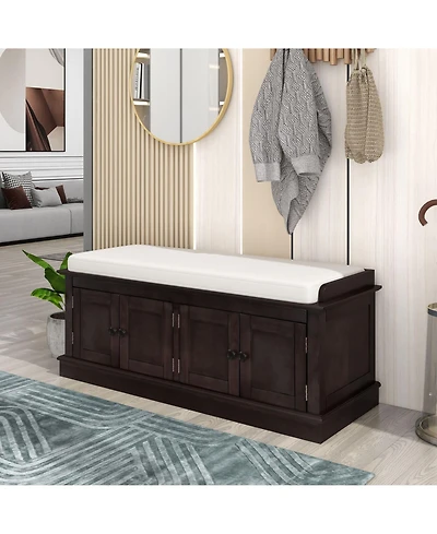 Multi-Use Storage Bench – 4-Door Organizer Cabinet with Shelves for Hallway, Bedroom, or Mudroom