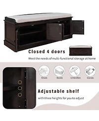 Multi-Use Storage Bench – 4-Door Organizer Cabinet with Shelves for Hallway, Bedroom, or Mudroom