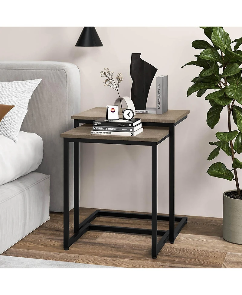 Gymax 3 Pcs Nesting Coffee End Table Set Stacking Side Nightstand Living Room Rustic