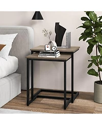Gymax 3 Pcs Nesting Coffee End Table Set Stacking Side Nightstand Living Room Rustic