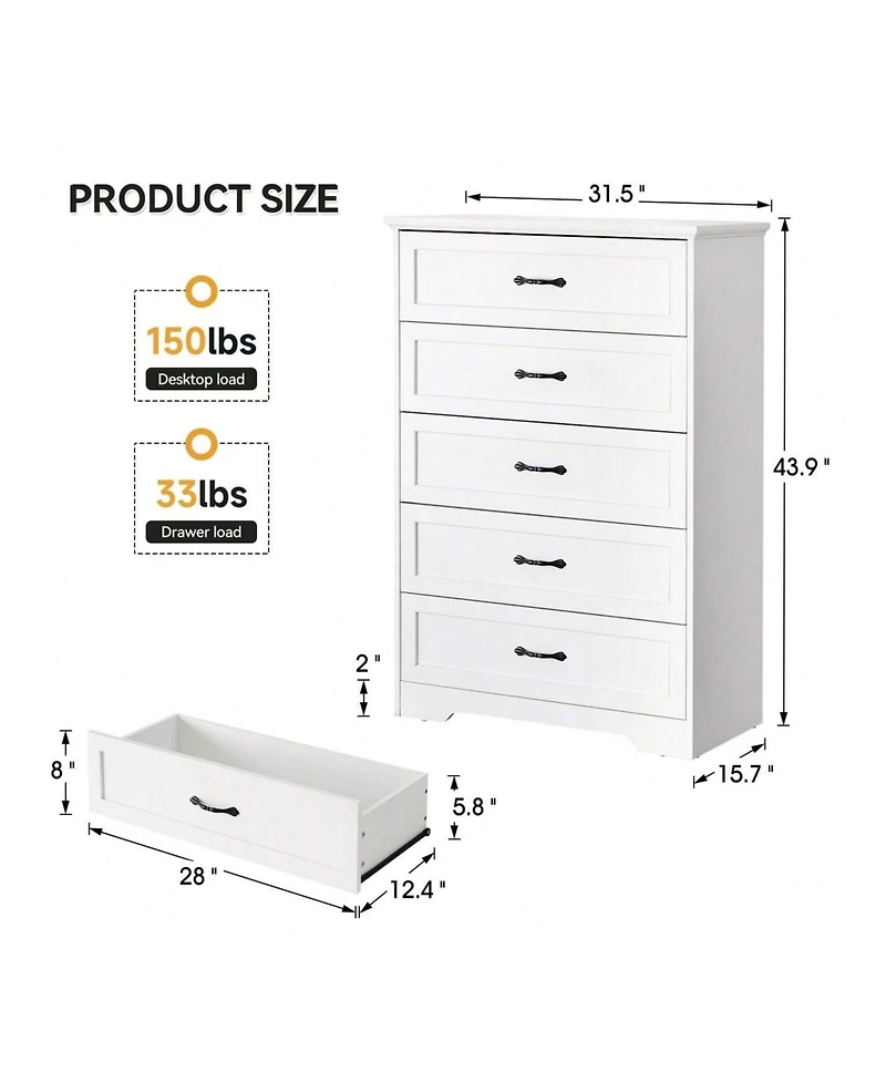 Modern 5 Drawers Dresser, Chest Of Drawers Closet Organizers And Storage Clothes, Modern Dressers For Closet Living Room, Kids Bedroom (5 Drawers Dres