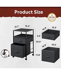 2 Drawer Mobile File Cabinet, Rolling Printer Stand with Open Storage Shelf, Fabric Vertical Filing Cabinet fits A4 or Letter Size for Home Office