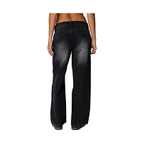 Edikted Womens Petite Magda Low Rise Acid Wash Jeans