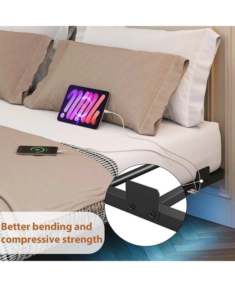 gaomon Full Size Bed Frame with Led Lights, Charging Station