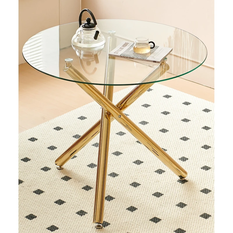 Streamdale Gold Dining Table with Glass Top