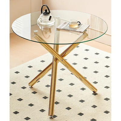 Streamdale Gold Dining Table with Glass Top
