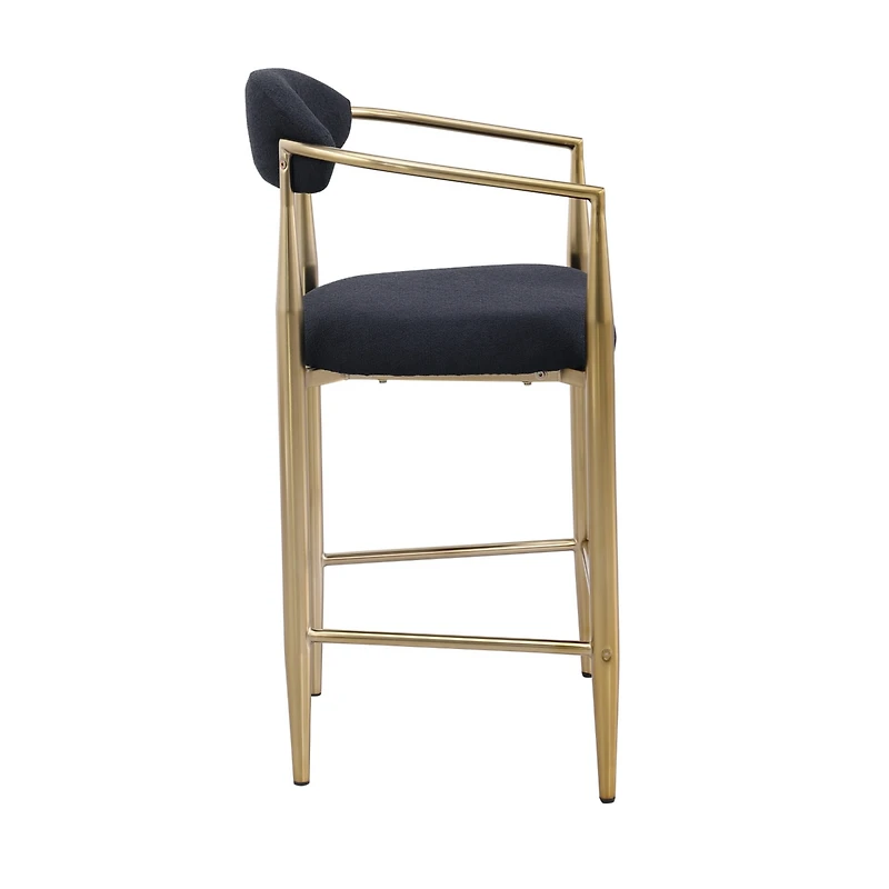 Streamdale Furniture Modern Boucle Bar Stools Set of 2 Modern Upholstered Bar Height Barstools Vintage High Island Chairs with Metal Frame/Back/Arms f