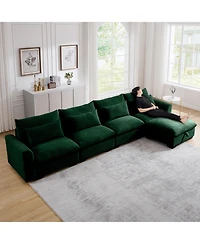 Streamdale Furniture Large L Shape Sectional Corduroy Sofa,Deep Seat Couch with Storage Footstool and 4 Waist Pillows, Green