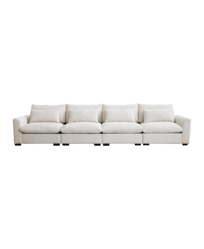 Streamdale Furniture 4 Seater Deep Seat Couches for Living Room, Comfy Beige Corduroy Sofas for Living Room Modern with 4 Waist Pillows