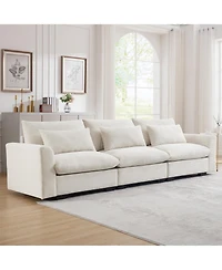 Streamdale Furniture 3 Seater Deep Seat Couches for Living Room, Wide and Deep Seat Comfy Living Roo Sofas with 3 Waist Pillows, Beige Corduroy