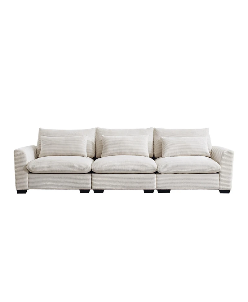 Streamdale Furniture 3 Seater Deep Seat Couches for Living Room, Wide and Deep Seat Comfy Living Roo Sofas with 3 Waist Pillows, Beige Corduroy