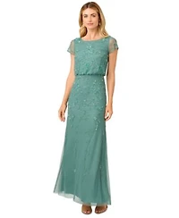 Adrianna Papell Womens Boat Neck Beaded Blouson Gown 0p 20