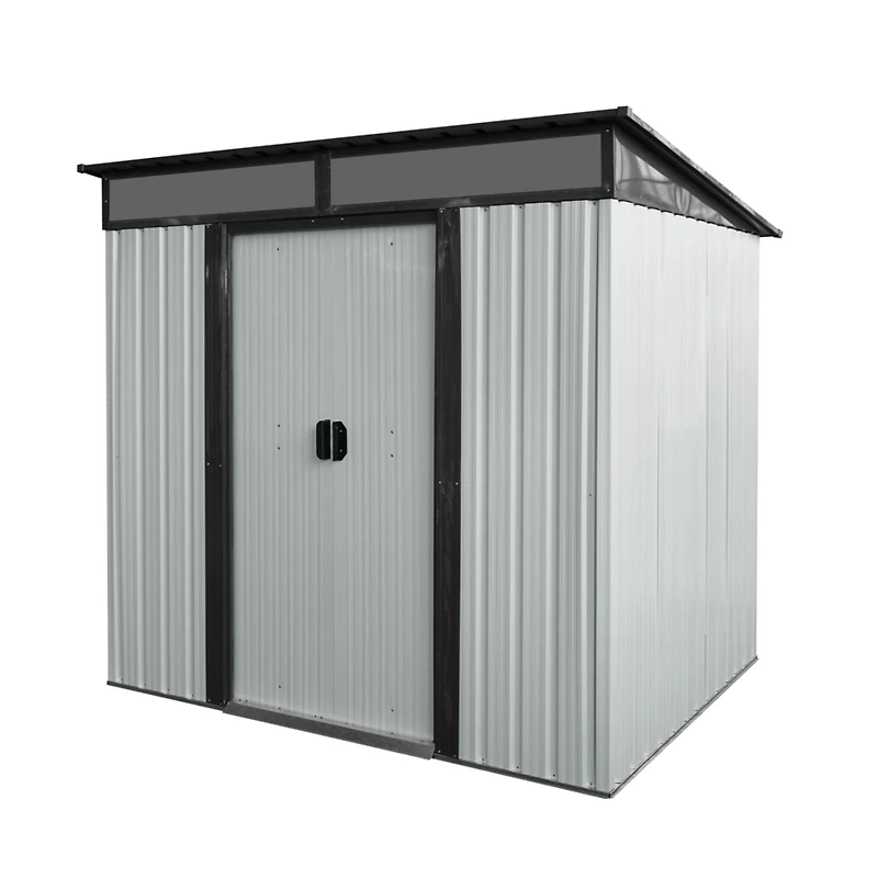 6ft x 5ft Outdoor Metal Storage Shed with Lockable Sliding Doors and Transparent plate for Garden, Lawn ( White and Black )