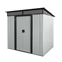 6ft x 5ft Outdoor Metal Storage Shed with Lockable Sliding Doors and Transparent plate for Garden, Lawn ( White and Black )