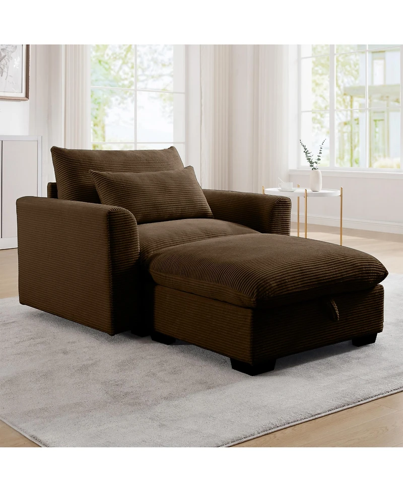 Streamdale Furniture Brown Corduroy Sofa Couch, Modular Couch with Storage Ottoman, Couch Deep Seat Couches for Modern Living Room/Apartment/Office