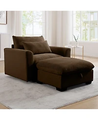 Streamdale Furniture Brown Corduroy Sofa Couch, Modular Couch with Storage Ottoman, Couch Deep Seat Couches for Modern Living Room/Apartment/Office