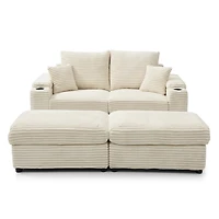 Streamdale Corduroy Modular Loveseat with Ottomans and Pillows