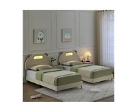 gaomon Led Twin Bed Frame with Light Pink Upholstered Adjustable Headboard, Velvet Platform, Wooden Slat Support, Noise-Free Construction, No Box Spri