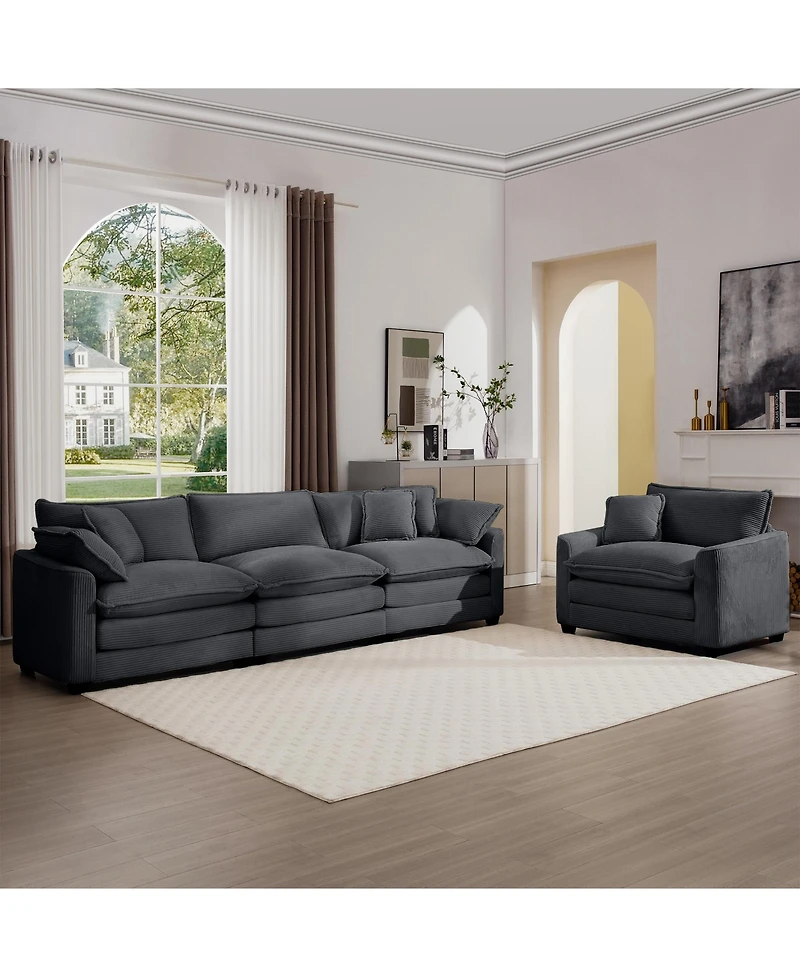 Streamdale Furniture Mid-Century Modern Sectional Set of Two, One 3-Seater Sectional and One Single-Seater Sectional with 2 Arm Pillows and 4 Throw Pi