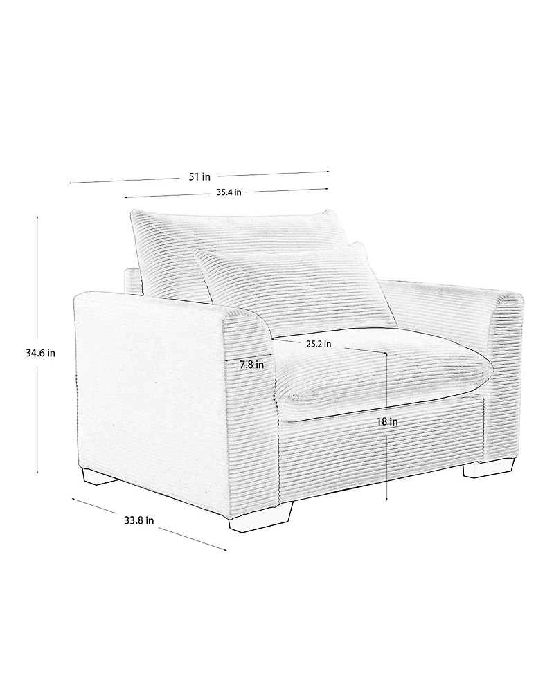 Streamdale Furniture Black Corduroy Deep Seat Single Sofa Accent Chair,Deep Seat Couch with Waist Pillow for Living Room/Apartment/Office