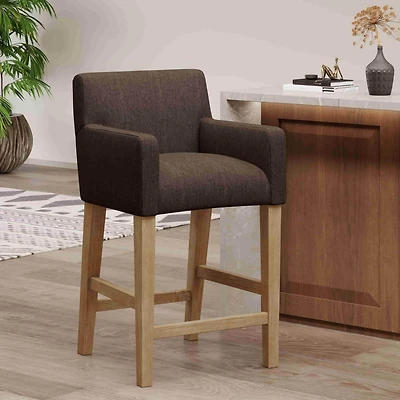 26-Inch Upholstered Counter Height Bar Stool with Wood Legs, Accent Chair for Kitchen or Living Room (1PK)-The Pop Home