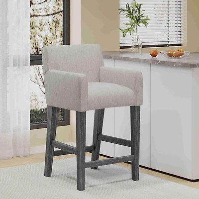 26-Inch Upholstered Counter Height Bar Stool with Wood Legs, Accent Chair for Kitchen or Living Room (1PK)-The Pop Home
