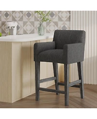 26'' Upholstered Counter Height Stool with Wood Legs, 1-Pack for Kitchen or Home Bar -The Pop