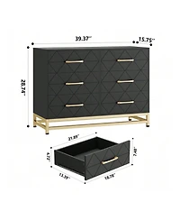 gaomon Dresser For Bedroom With 6 Drawer Double Dressers, Modern Wooden Dresser Chest, Beside Table For Closet, Nursery, Living Room